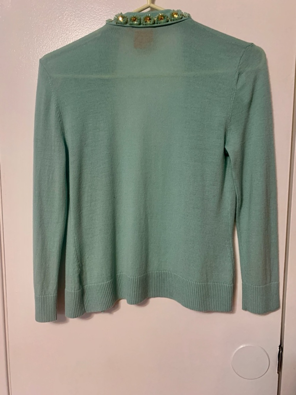 Tory Burch Mint Green Open-Front Embellished Cardigan - Picture 2 of 4